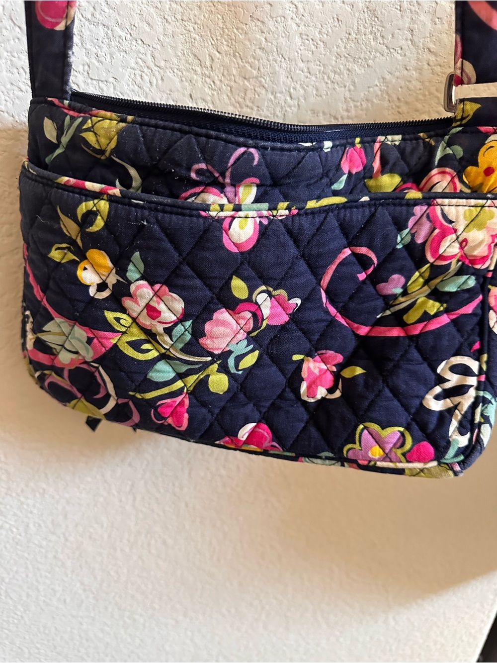 Vera Bradley retired ribbons pattern Crossbody Bag with Pink & Green Accents